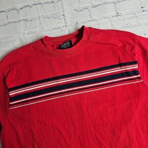 Profile Varsity Mens Red Striped Short Sleeve T-Shirt Size L 100% Cotton Vintage